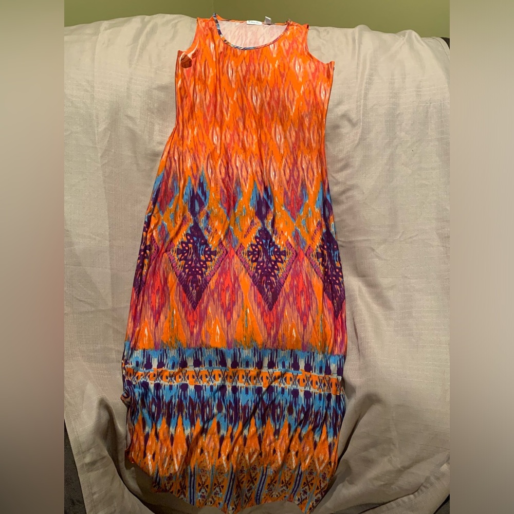 Cute casual summer maxi sundress sz M petite PM Orange purple